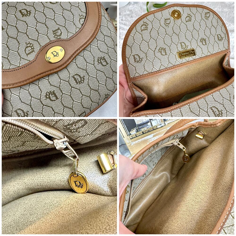 Dior Beige Monogram Canvas Shoulder Bag with Tan Leather Trim - Picture 10 of 16